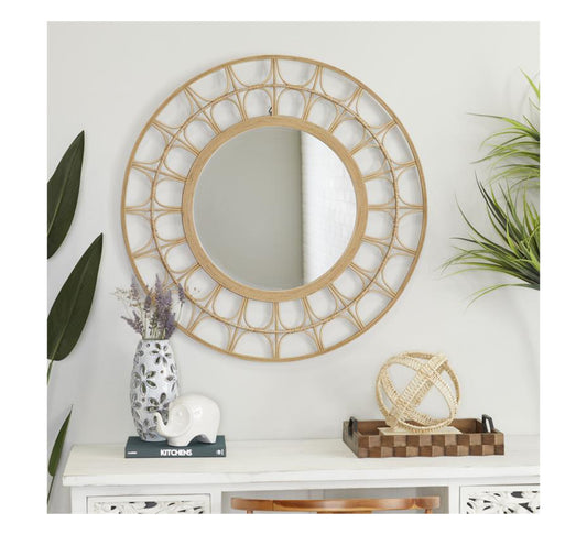 BROWN BAMBOO STARBURST WALL MIRROR, 35" X 1" X 35