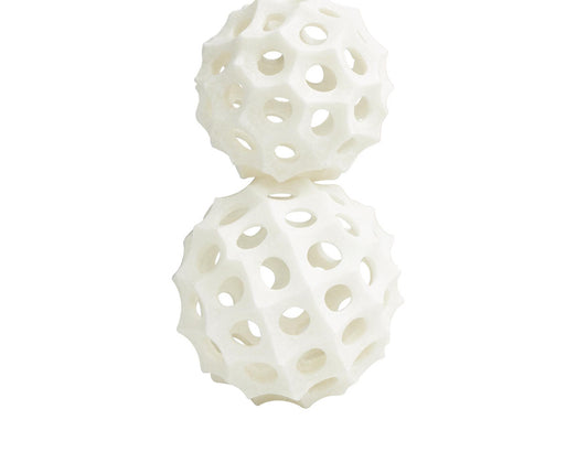 CREAM POLYSTONE ABSTRACT DECORATIVE BALL ORBS & VASE FILLER, SET OF 2 5", 4"D