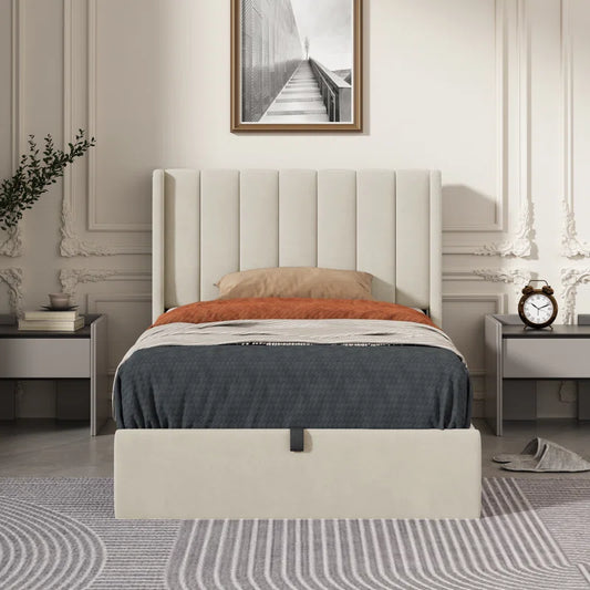 Daizia Lift Up Storage Platform Bed with Wingback Headboard