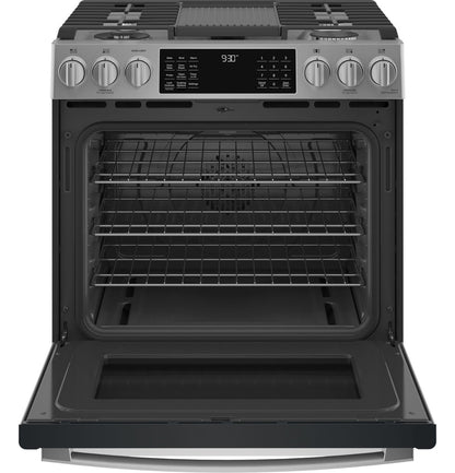 GE Profile™ 30" Smart Slide-In Front-Control Gas Fingerprint Resistant Range With No Preheat Air Fry