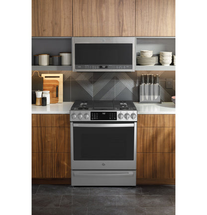 GE Profile™ 30" Smart Slide-In Front-Control Gas Fingerprint Resistant Range With No Preheat Air Fry