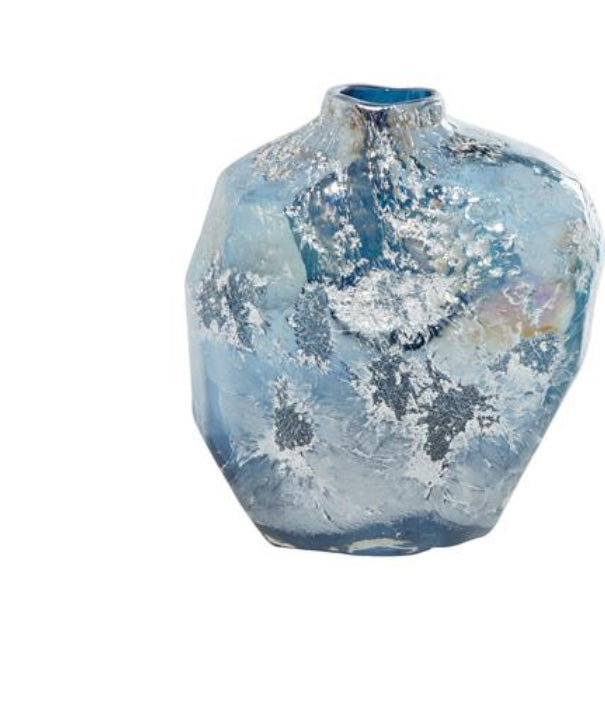 BLUE GLASS HANDMADE BLOWN VASE,