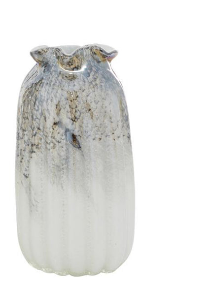 GRAY GLASS HANDMADE BLOWN VASE.