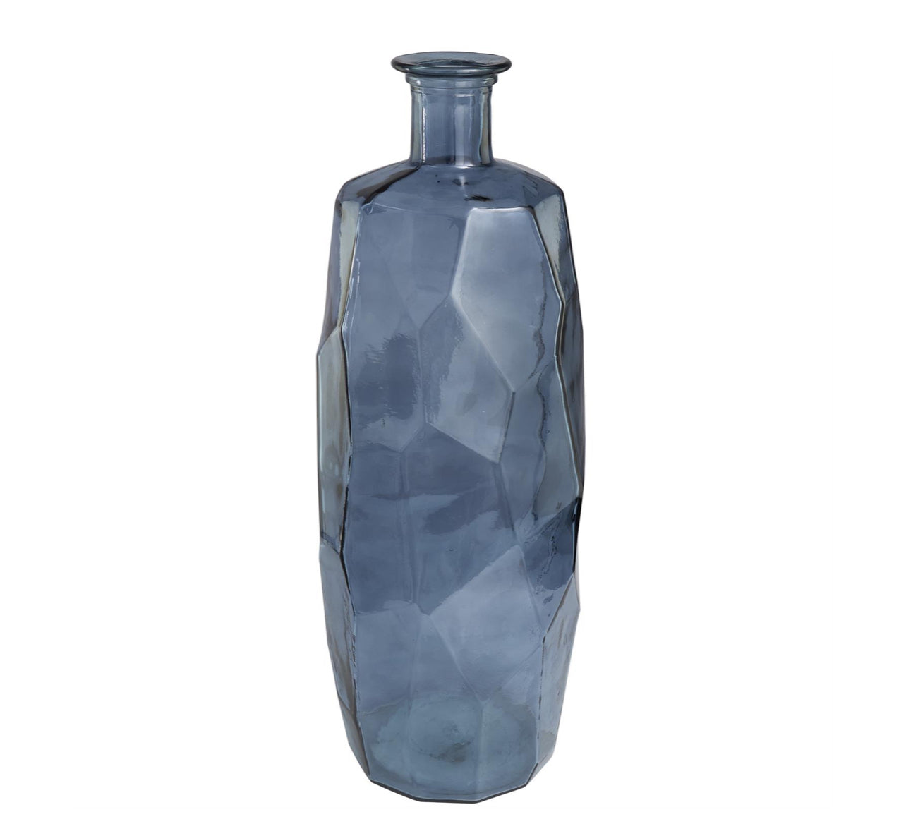 BLUE RECYCLED GLASS TALL SPANISH BOTTLENECK VASE, 11" X 11" X 29"