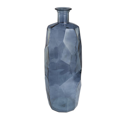 BLUE RECYCLED GLASS TALL SPANISH BOTTLENECK VASE, 11" X 11" X 29"