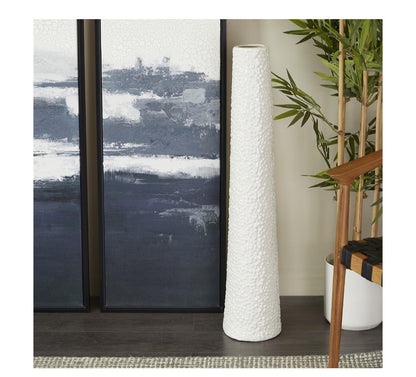WHITE CERAMIC TALL VASE WITH BUBBLE TEXTURE, 8" X 8" X 39"