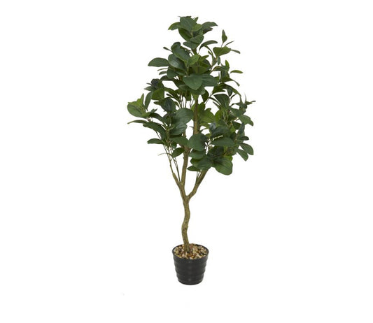 GREEN FAUX FOLIAGE FIG INDOOR OUTDOOR ARTIFICIAL TREE WITH BLACK MELAMINE POT, 22" X 22" X 45"