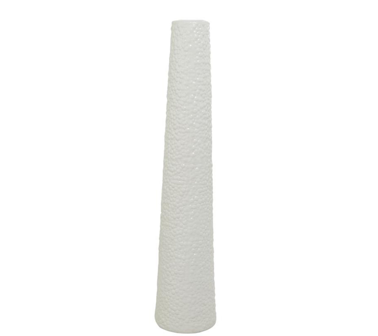 WHITE CERAMIC TALL VASE WITH BUBBLE TEXTURE, 8" X 8" X 39"
