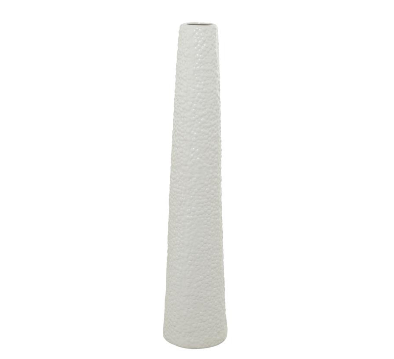 WHITE CERAMIC TALL VASE WITH BUBBLE TEXTURE, 8" X 8" X 39"