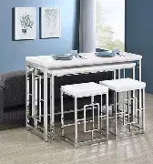 Jackson 4-Piece White and Chrome Wood Top Multipurpose Counter Height Table Set