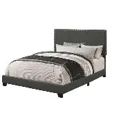 Boyd Gray Wood Frame Full Panel Bed with Nail head Trim