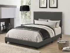 Boyd Gray Wood Frame Full Panel Bed with Nail head Trim