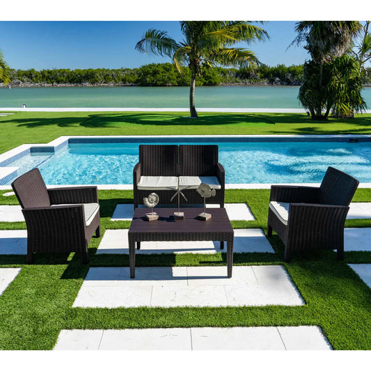 Nova 4-Piece Settee Set with Loveseat and Cushions-Brown