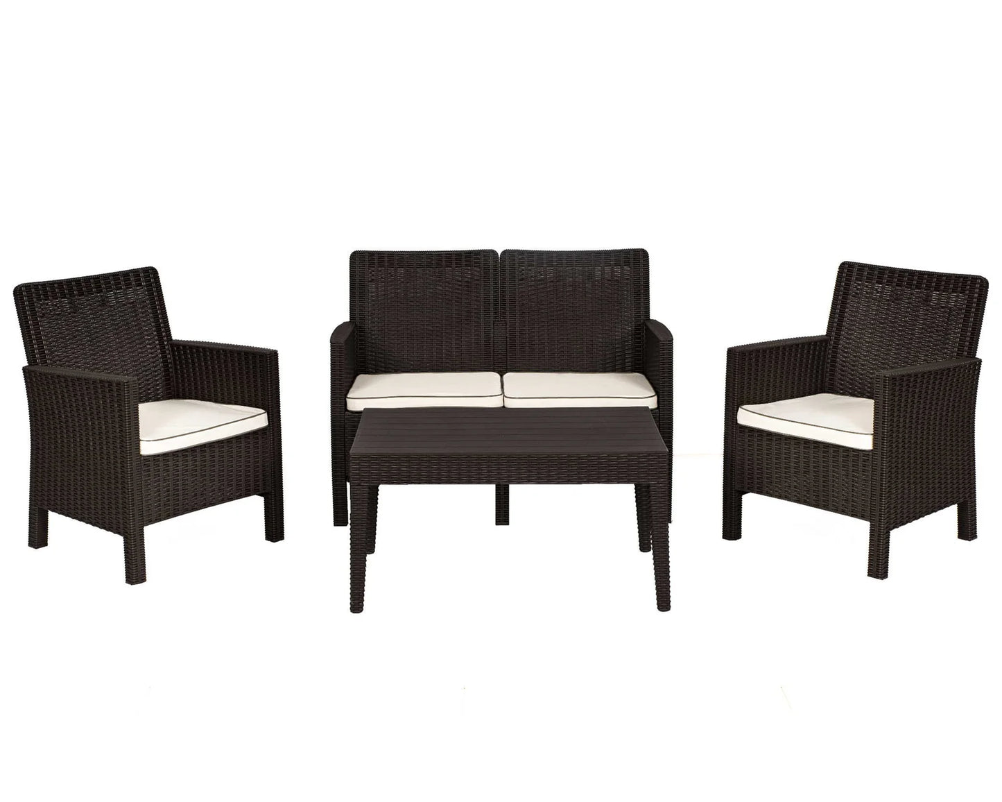 Nova 4-Piece Settee Set with Loveseat and Cushions-Brown