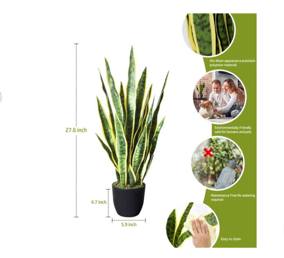 Primrue Artificial Snake Plant 28 In With Plastic Nursery Pot And Realistic Moss,Faux Sansevieria Trifasciata Plants,For Home Office Room Indoor Decor Housewarming Gifts