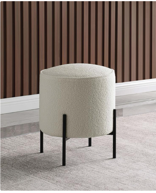 Basye Round Upholstered Ottoman Beige and Matte Black