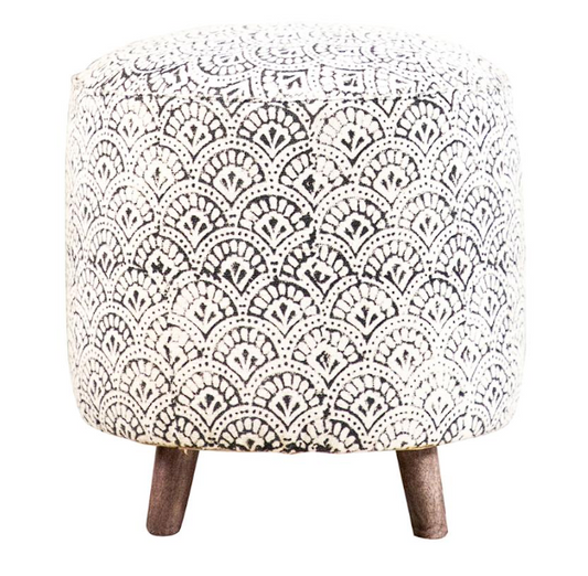 Grace Round Upholstered Accent Stool Cream and Black