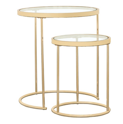 Maylin 2-piece Round Glass Top Nesting Tables Gold