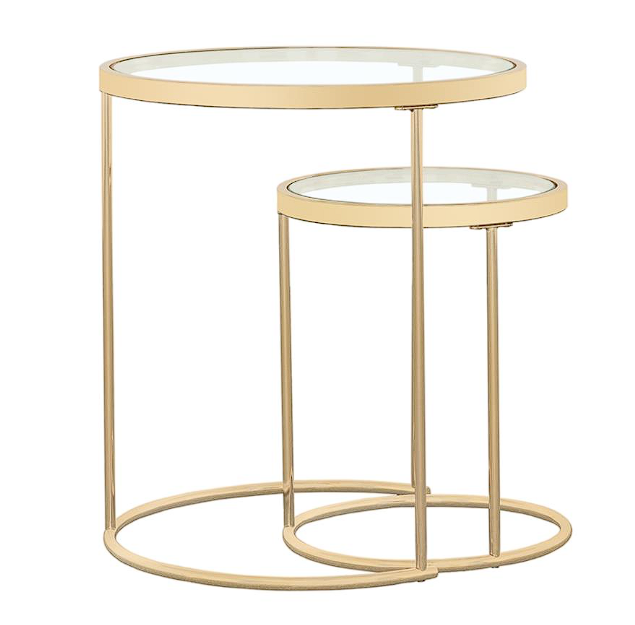 Maylin 2-piece Round Glass Top Nesting Tables Gold