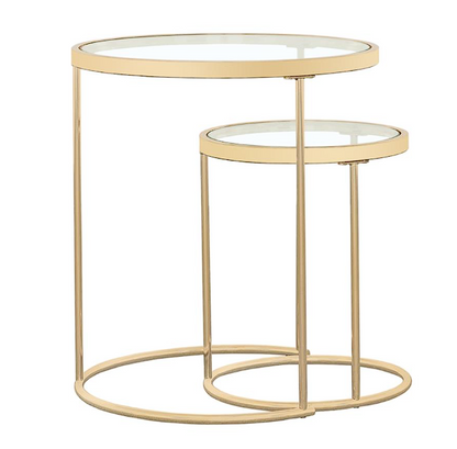 Maylin 2-piece Round Glass Top Nesting Tables Gold