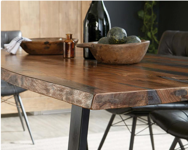 Ditman Live Edge Dining Table Grey Sheesham and Black