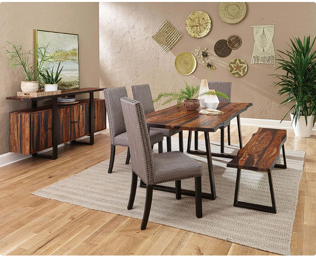 Ditman Live Edge Dining Table Grey Sheesham and Black