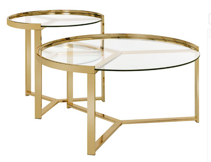 Delia 2-piece Round Nesting Table Clear and Gold