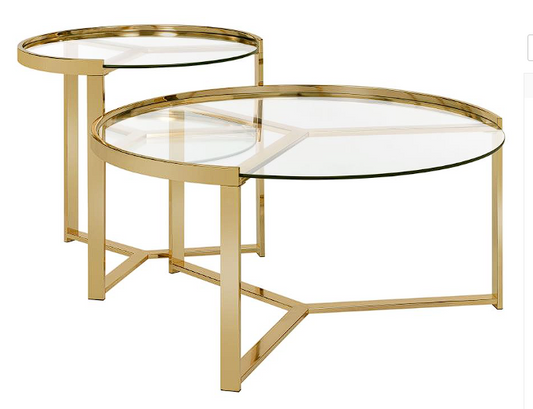 Delia 2-piece Round Nesting Table Clear and Gold