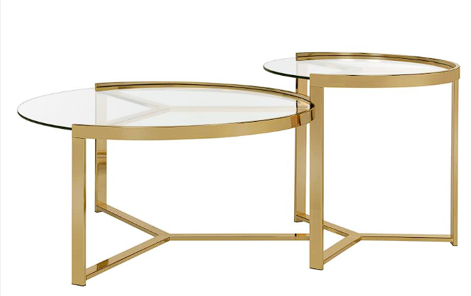 Delia 2-piece Round Nesting Table Clear and Gold