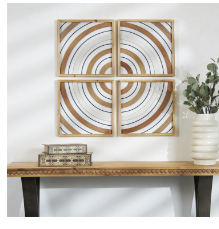 BROWN WOOD GEOMETRIC HANDMADE MIXED MEDIA WALL DECOR WITH VARYING CIRCLES