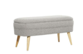 GRAY FABRIC ROUNDED UPHOLSTERED STORAGE BENCH WITH WOOD LEGS