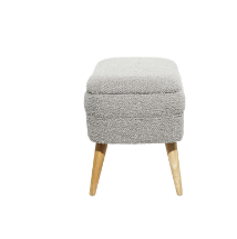 GRAY FABRIC ROUNDED UPHOLSTERED STORAGE BENCH WITH WOOD LEGS