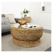 BROWN RATTAN HANDMADE WITH WHITE FABRIC CUSHION COLLECTION