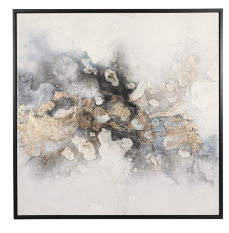 MULTI COLORED CANVAS ABSTRACT WATERCOLOR BLOTCH FRAMED WALL ART WITH GOLD FOIL ACCENTS AND BLACK FRAME