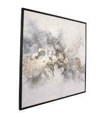 MULTI COLORED CANVAS ABSTRACT WATERCOLOR BLOTCH FRAMED WALL ART WITH GOLD FOIL ACCENTS AND BLACK FRAME