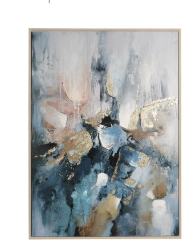 BLUE CANVAS ABSTRACT WATERCOLOR BLOTCH FRAMED WALL ART WITH GOLD FOIL ACCENTS,