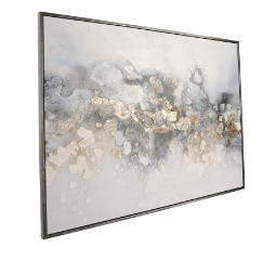 MULTI COLORED CANVAS ABSTRACT WATERCOLOR BLOTCH FRAMED WALL ART WITH GOLD FOIL ACCENTS AND SILVER FRAME