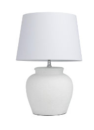 WHITE CEMENT POT INSPIRED TABLE LAMP WITH TEXTURED EXTERIOR,