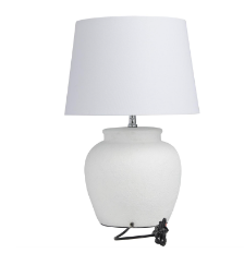 WHITE CEMENT POT INSPIRED TABLE LAMP WITH TEXTURED EXTERIOR,
