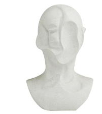 WHITE CERAMIC PEOPLE CUBIST INSPIRED HEAD SCULPTURE, 12" X 9" X 19"