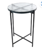 BLACK METAL X-SHAPED ACCENT TABLE WITH TEXTURED GLASS TABLETOP