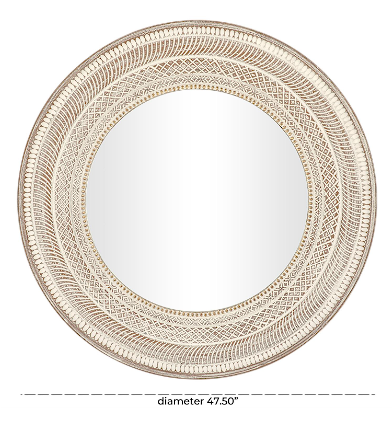 BROWN WOOD GEOMETRIC HANDMADE INTRICATELY CARVED WALL MIRROR WITH BOHEMIAN PATTERNS, 48" X 2" X 48"