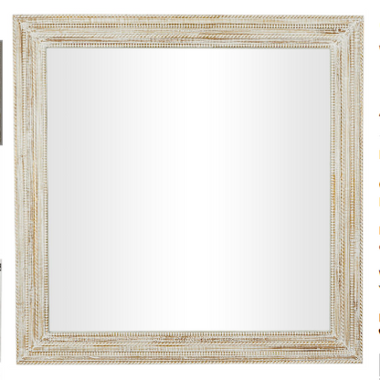 CREAM MANGO WOOD WALL MIRROR WITH RIBBED EDGED FRAME, 44" X 1" X 44"