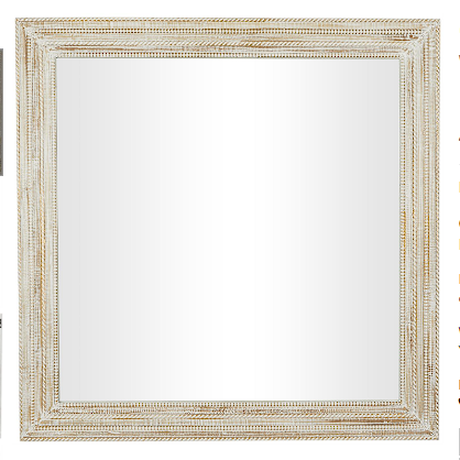 CREAM MANGO WOOD WALL MIRROR WITH RIBBED EDGED FRAME, 44" X 1" X 44"