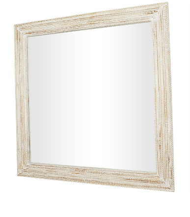 CREAM MANGO WOOD WALL MIRROR WITH RIBBED EDGED FRAME, 44" X 1" X 44"