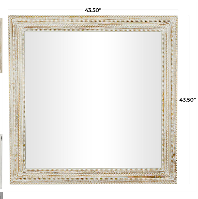 CREAM MANGO WOOD WALL MIRROR WITH RIBBED EDGED FRAME, 44" X 1" X 44"