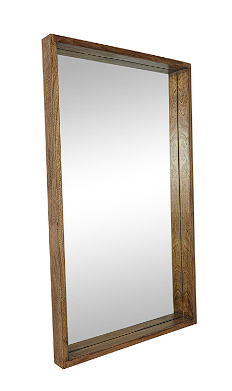 BROWN MANGO WOOD SIMPLISTIC WALL MIRROR WITH DEEP SET FRAME, 36" X 4" X 60"