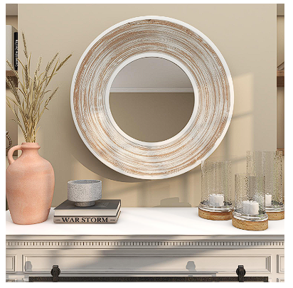 CREAM WOOD WALL MIRROR WITH WHITE WASH EFFECT