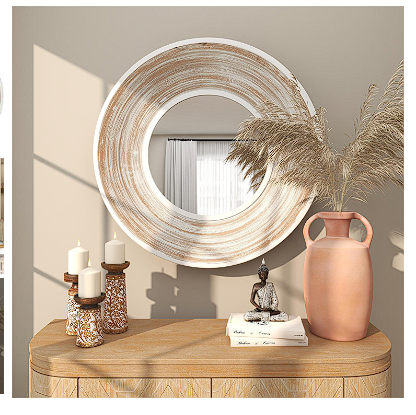 CREAM WOOD WALL MIRROR WITH WHITE WASH EFFECT