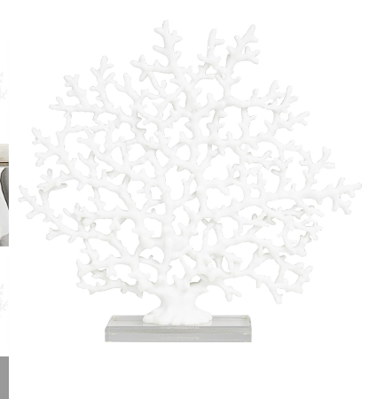 WHITE RESIN CORAL SCULPTURE WITH CLEAR RESIN BASE, 17" X 3" X 16"